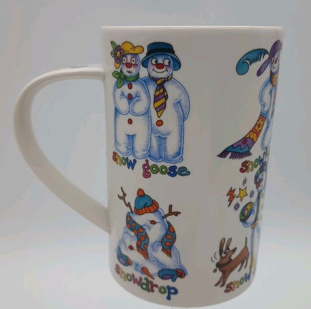 Dunoon Stoneware Snowman Mug Snow Storm Fall Hole Folk Ball Bird Goose